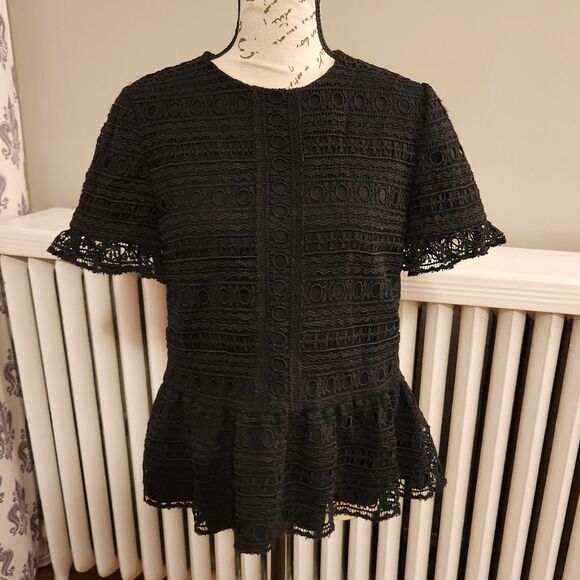 Kate Spade Mixed Lace Top, Black with Peplum, Sz XS: romanticore, dark feminine - Picture 3 of 10